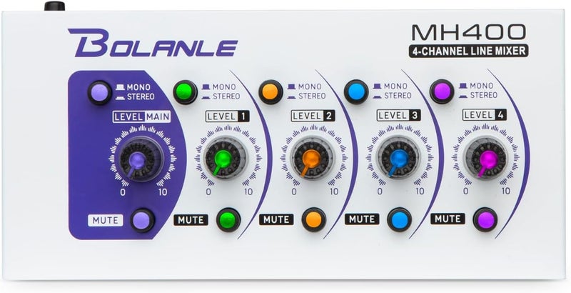 Bolanle Mini Audio Mixer,Stereo Line Mixer for Sub-Mixing,Ultra Low-Noise,4-Channel,Microphone Independent Control, 1/4" & 1/8" TRS Output and Input, for Guitars,Bass,Keyboards (MH400) - Image 1